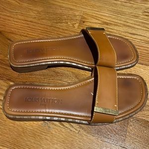 Louis Vuitton tan leather slides sandals